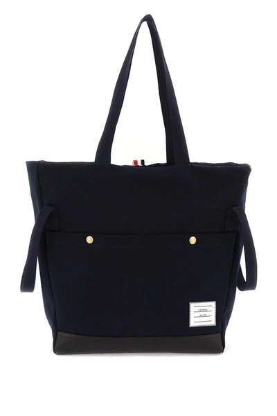 Thom Browne Canvas Tote Bag In Blue