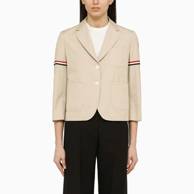 Thom Browne Cropped Sack Patch Pocket Sportcoat Blazer In Beige