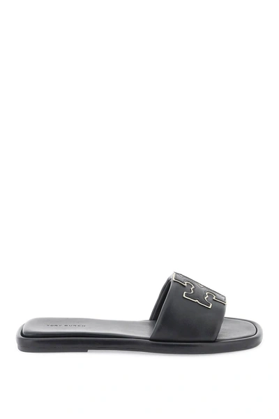 Tory Burch Double T Logo Patch Slides In Black