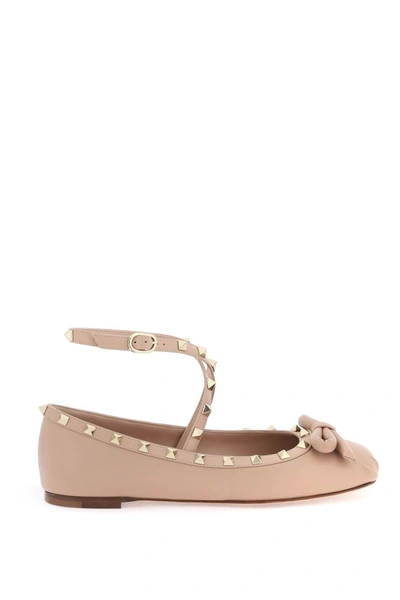 Valentino Garavani Rockstud Satin Ballerina Woman Rose Cannelle 40 In Pink