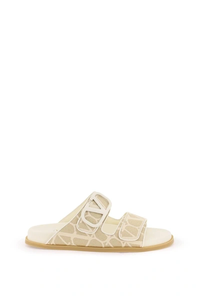Valentino Garavani Off-white & Beige Vlogo Toile Iconographe Sandals In Cream