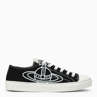 VIVIENNE WESTWOOD VIVIENNE WESTWOOD BLACK/WHITE COTTON LOW CANVAS TRAINER