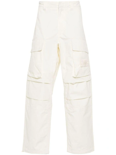 Stone Island Cargo Trousers Weatherproof Cotton Canvas_ Ghost Piece In Ivory