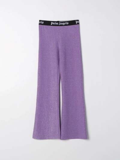 Palm Angels Kids' Logo-waistband Flared-leg Stretch-woven Blend Trousers 8-12 Years In Lilac