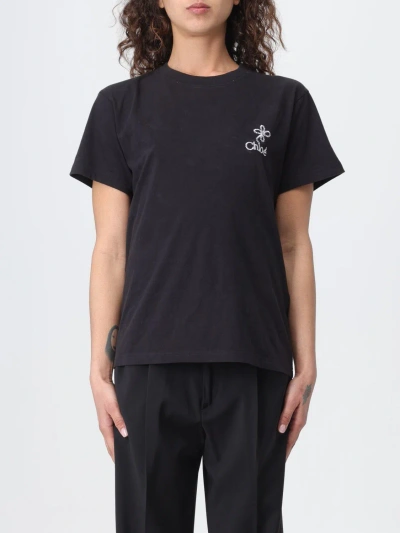 Chloé Contrast Embroidered Logo T-shirt With Contrasting In Black