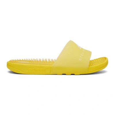 Adidas By Stella Mccartney Logo Print Slide Sandals In Vivid Yellow/white
