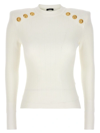 Balmain Logo Button Sweater Sweater, Cardigans White