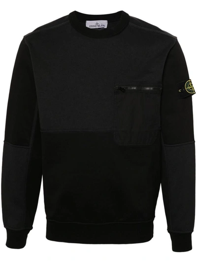 Stone Island Light Crewneck Sweatshirt In Mixed Fabric In Black