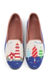 Bypaige Lighthouse Needlepoint Flat In Navy Red Nautical