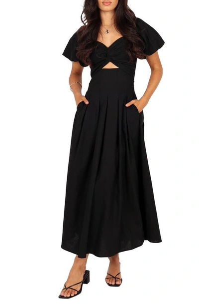 Petal And Pup Maria Puff Sleeve Midi Dresses In Black