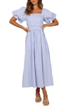 Petal And Pup Womens Clo Puff Sleeve Midi Dress In Blue Stripe