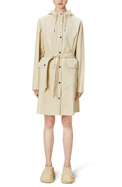 Rains Curve Hooded Belted Waterproof Jacket In Sand