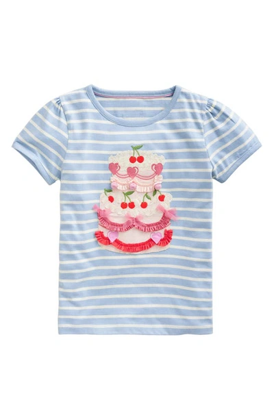 Mini Boden Kids' Puff Sleeve Appliqué T-shirt Vintage Blue/ivory Cake Girls Boden