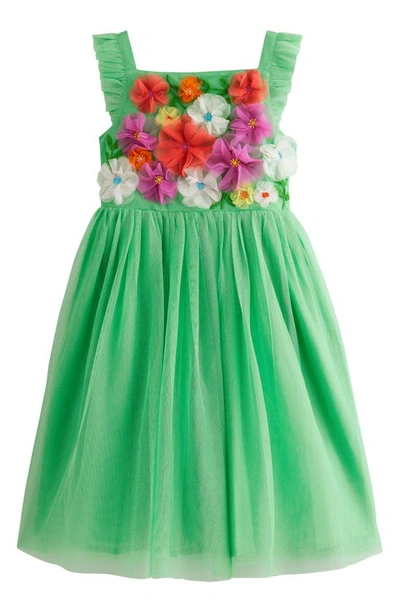 Mini Boden Kids' Appliqué Tulle Dress Pea Green Flowers Girls Boden In Jellyfish Green Flowers