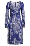 ETRO FLORAL WRAP BODICE LONG SLEEVE DRESS