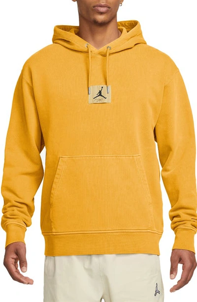Jordan Flight Essentials Washed Fleece Cotton Hoodie In Yellow