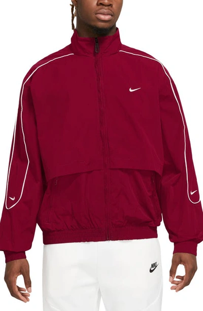 Nike Men's  Sportswear Solo Swoosh Woven Track Jacket In Team Red/ White
