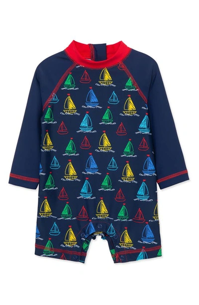 Little Me Baby Boys Boat Long Sleeve Rash Guard Swimsuit In Blue