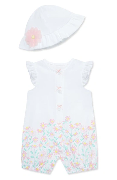Little Me Baby Girls' Cotton Meadow Hat & Romper Set In White