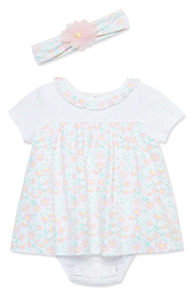 Little Me Babies' Daisy Dot Skirted Cotton Bodysuit & Headband Set In Floral
