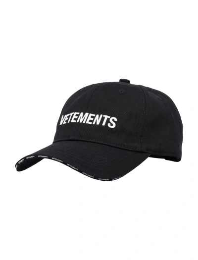 Vetements Logo-embroidered Curved-peak Cap In Black