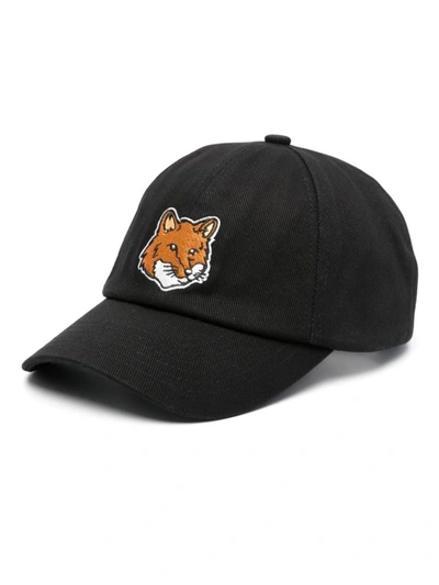 Maison Kitsuné Large Fox Head Embroidery 6p Cap In Black