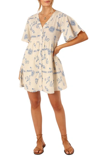 Petal And Pup Elias Print Minidress In Beige Blue