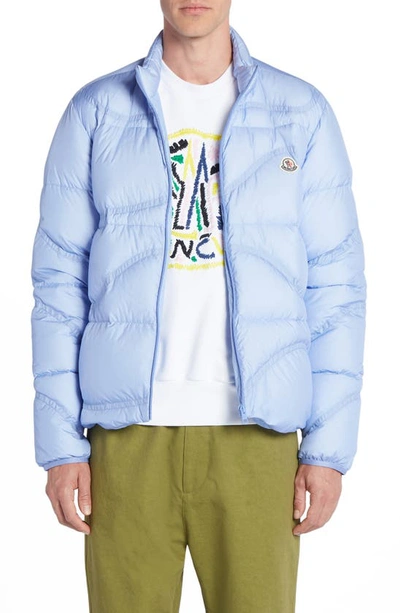 Moncler Men's Tayrona Wavy Quilted Down Jacket In Pastel Blue