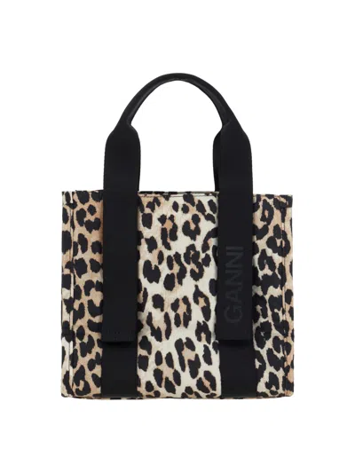 Ganni Recycled Tech Tote Bag In Leopard