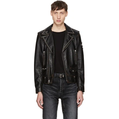 Saint Laurent Black Studded Leather Motorcycle Jacket In Black Multicolor