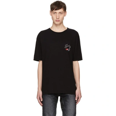 Saint Laurent Snake And Rose Heart Motif T-shirt In Black