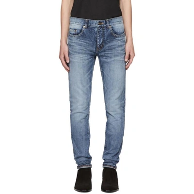 Saint Laurent Blue 'université' Low-waisted Skinny Jeans