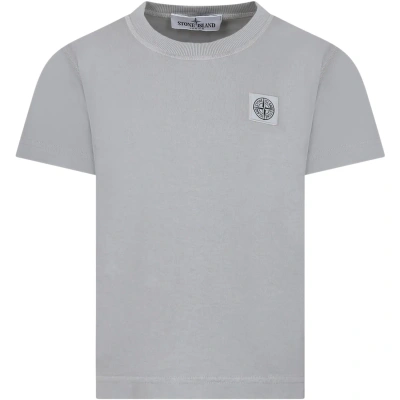 Stone Island Junior Kids' Grey T-shirt For Boy With Logo In Pearl Grey