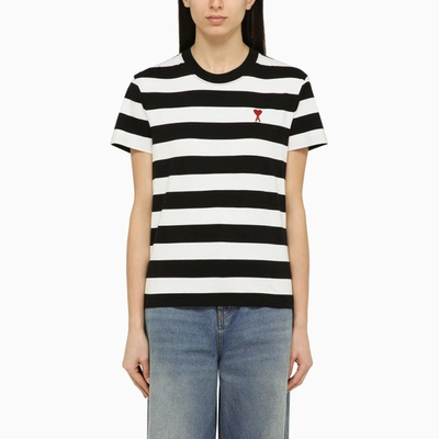 Ami Alexandre Mattiussi Ami De Coeur Cotton Striped T-shirt In Black