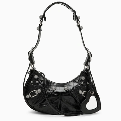 Balenciaga Le Cagole Xs Black Crocodile-effect Mini Bag With Rhinestones Women
