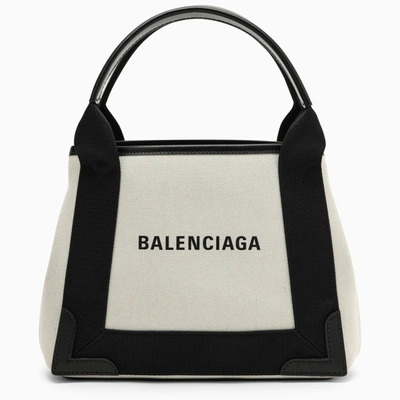 Balenciaga Xs Cabas Navy Cotton Bag In Beige
