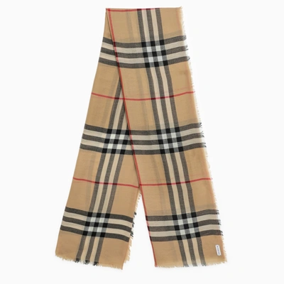 BURBERRY BURBERRY BEIGE WOOL SCARF WITH CHECK PATTERN
