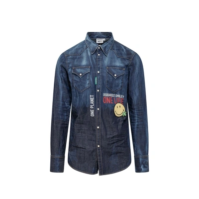 Dsquared2 X Smiley Denim Shirt In Blue