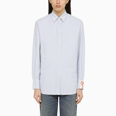 Golden Goose Blue Striped Cotton Shirt In White