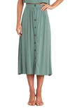 Petal And Pup Ava Button Front Midi Skirt In Green