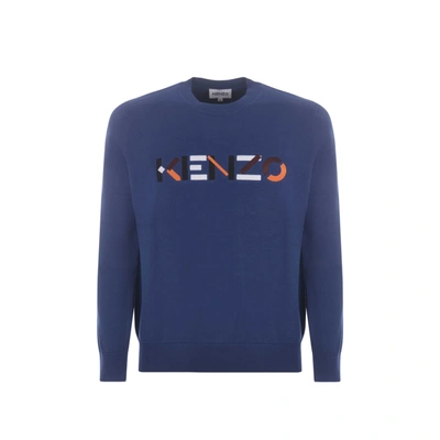 Kenzo Cotton Logo Jumper In Blue