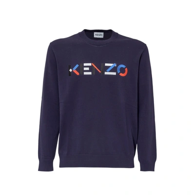 Kenzo Cotton Logo Sweater In Blue