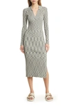 Rails Luciana Long Sleeve Space Dye Midi Sweater Dress In Mint Navy Space Dye