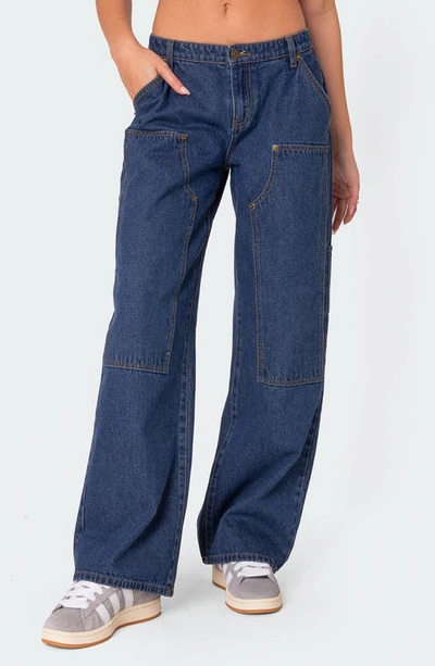 Edikted Ayla Low Rise Carpenter Jeans In Blue