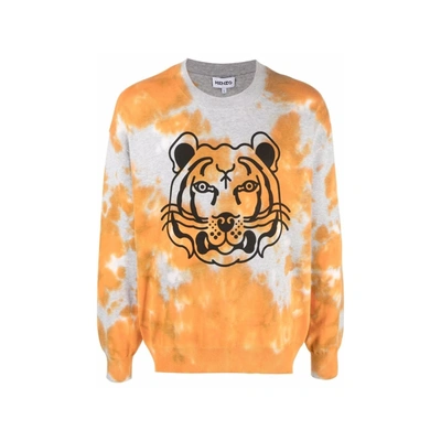 Kenzo Cotton Sweater With Tie-dye Print In Orange