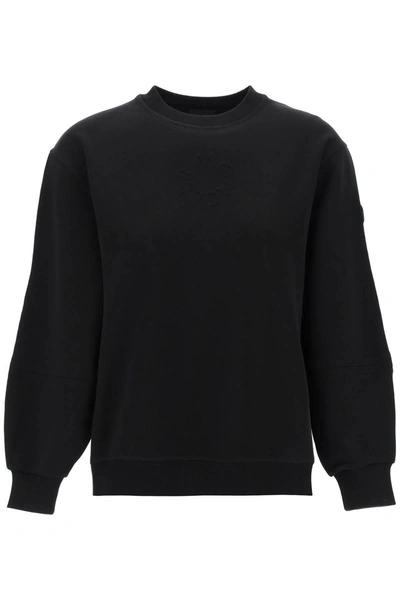 Moncler Crewneck Sweatshirt With Embossed Logo In Black