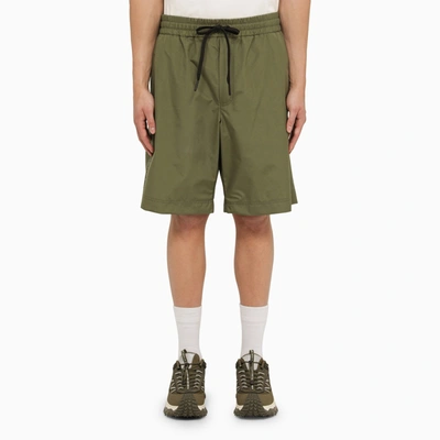 MONCLER MONCLER GRENOBLE MILITARY GREEN BERMUDA SHORTS WITH LOGO PATCH