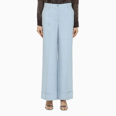 P.a.r.o.s.h Viscose Linen Trousers In Light Blue