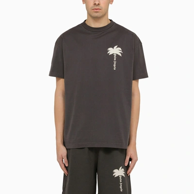 Palm Angels Dark T-shirt With Print In Grey