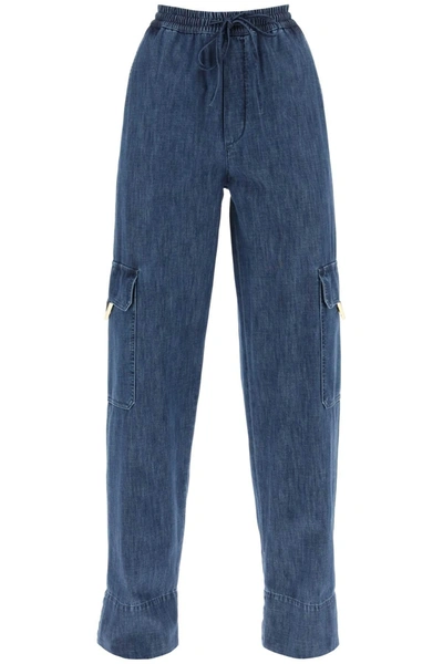 Valentino Chambray Denim High Waist Wide Jeans In Blue